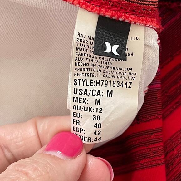 Hurley Bikini Two Piece Striped Tie Hip Flutter Top Summer Bathing Suit Medium - Picture 5 of 6